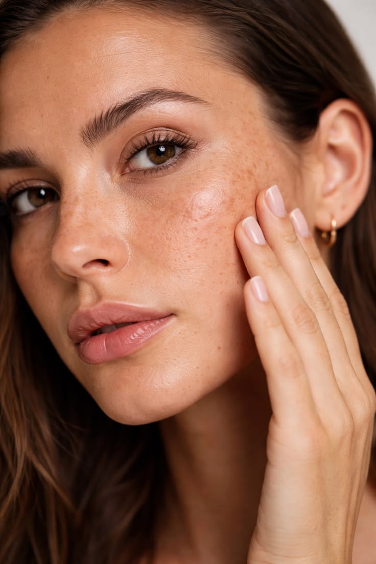 Rostro con manchas y pecas en pómulos y nariz