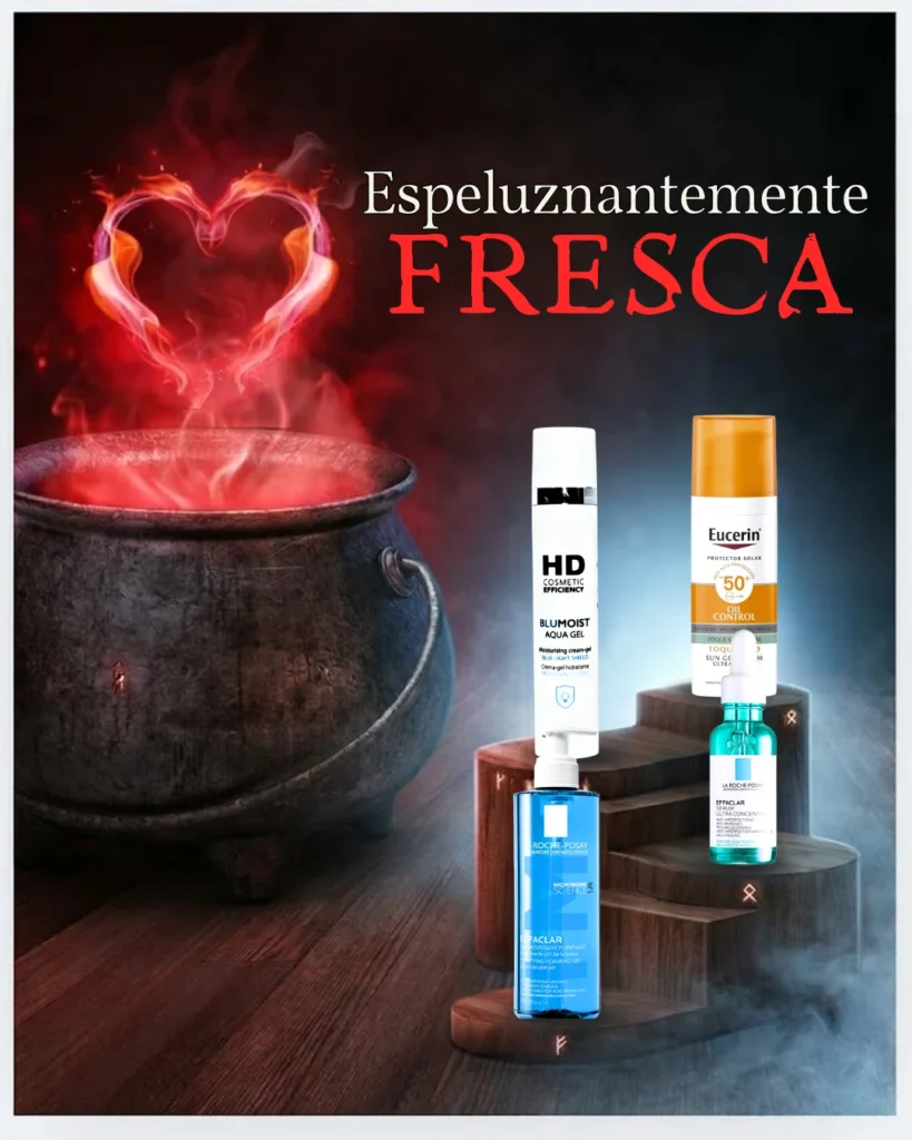 Rutina de Halloween para piel grasa: HD Blumoist, Eucerin Oil Control, Effaclar gel y sérum