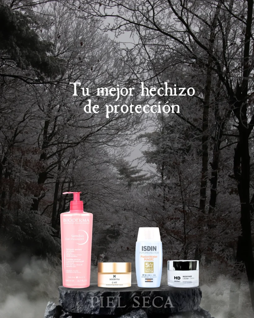 Rutina de Halloween para piel seca: Bioderma Sensibio, Sesderma C-Vit, ISDIN Fusion Water Magic y HD Redefiner